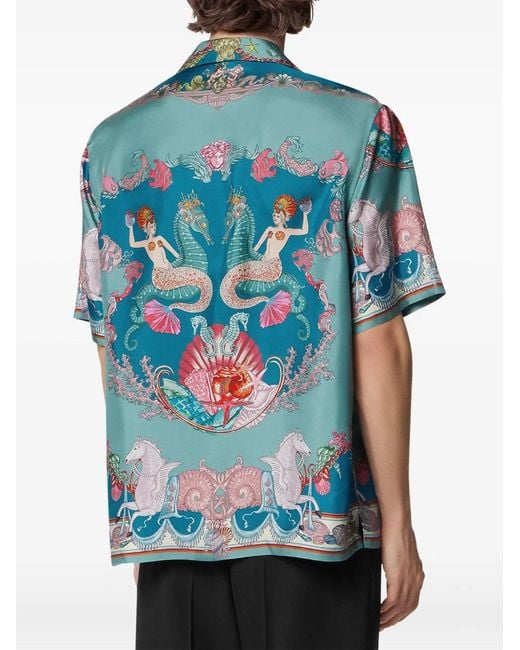 Versace Blue Short Sleeve Shirts for men