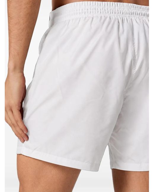 Philipp Plein White Logo-Patch Drawstring Swim Shorts for men