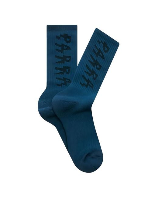 by Parra Blue Spiked Logo-Knit Ribbed Socks for men