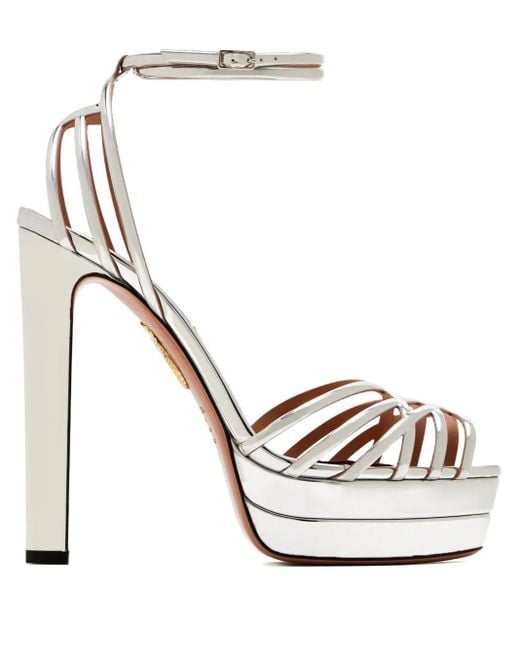 Aquazzura White 130Mm Platform-Sole Caged Leather Sandals