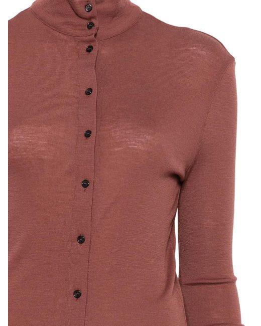 Alysi Red Button-Up Turtle-Neck Sweatshirt