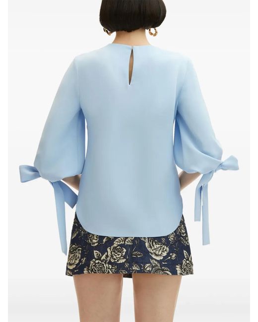Oscar de la Renta Blue English Rose Cut-Out Georgette Blouse