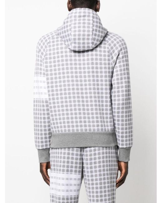 Thom Browne White Checked Jacquard Zip-up Hoodie for men