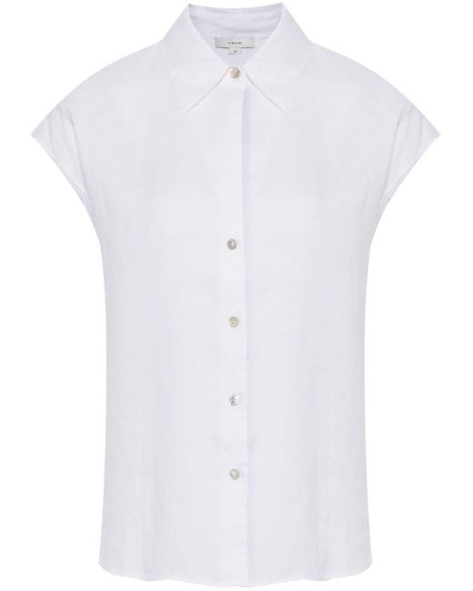 Vince White Short-sleeve Linen Shirt