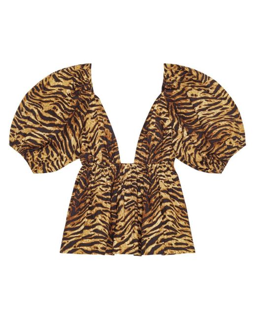 Ganni Natural Ausgestellte Bio-Baumwoll-Bluse mit Tiger-Print