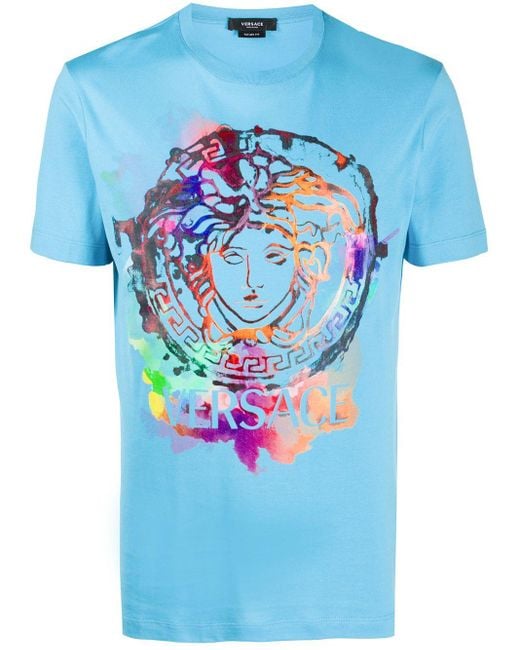 Versace Blue T-shirt Watercolor Medusa for men