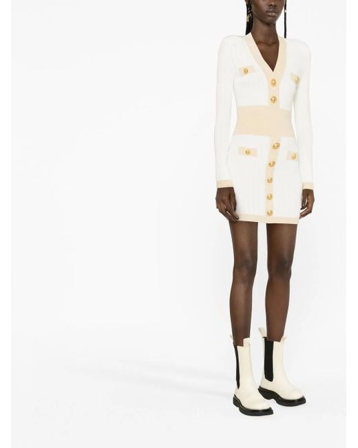 Balmain White Viscose-blend Knit Midi Dress