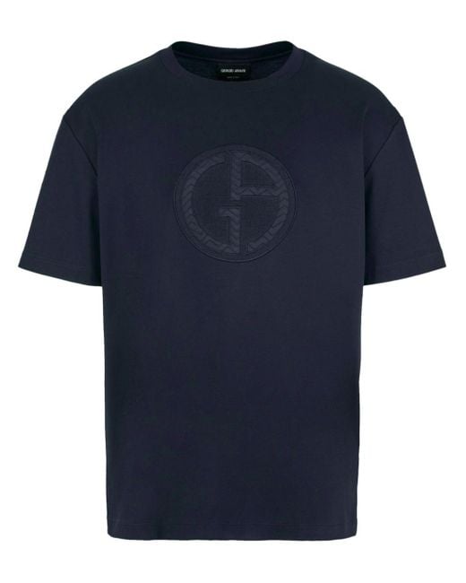 Giorgio Armani Blue Logo-appliqué Cotton T-shirt for men