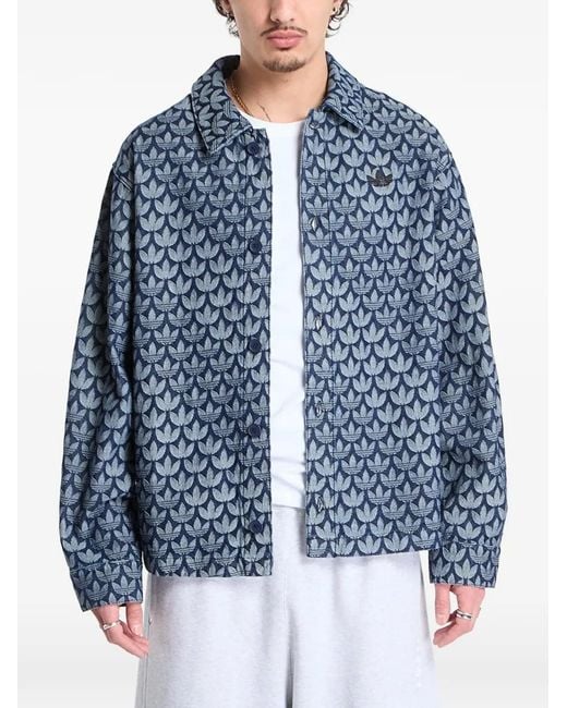 Adidas Blue Monogram Buttoned-Up Denim Cotton Shirt for men