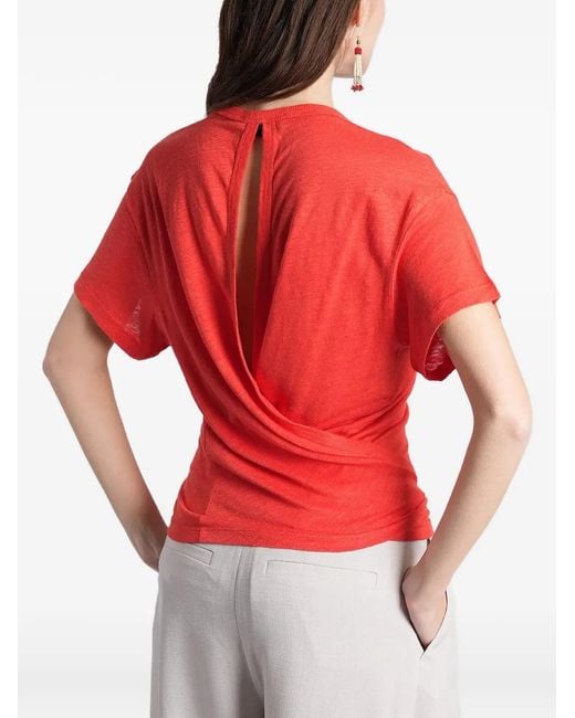 IRO Red Sorenza Twist-Detail Linen T-Shirt