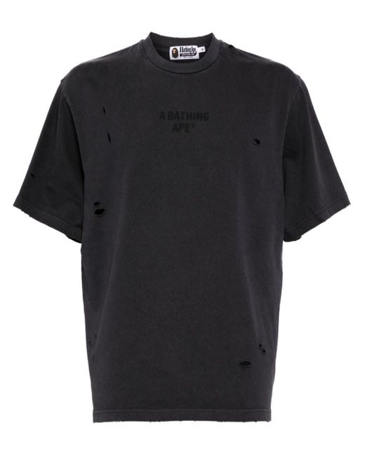 A Bathing Ape Black Distressed Logo-print Cotton T-shirt for men