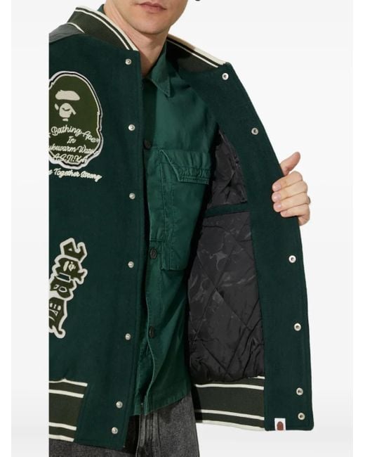 A Bathing Ape Green Panelled Varsity Jacket for men