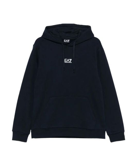EA7 Men's Blue Logo-Embroidered Hoodie