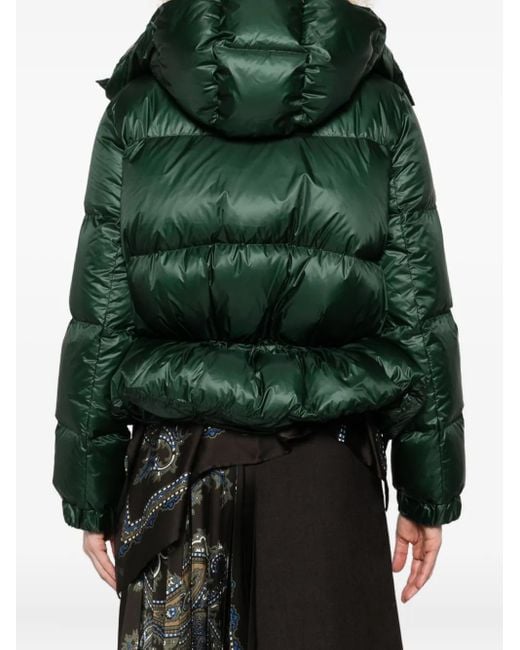 Sacai Green Hooded Quilted Puffer Jacket