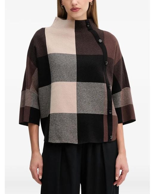 Joseph Ribkoff Black Check Button Sweater