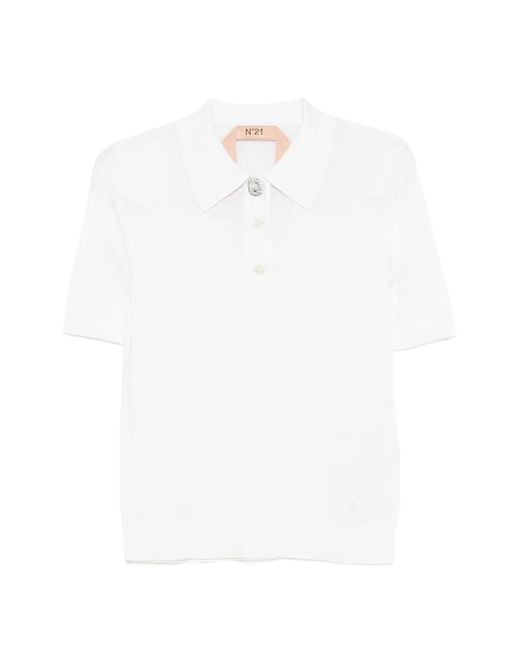 N°21 White Embellished-Button Polo Top