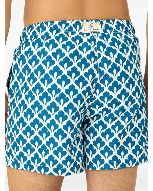 GASSA D'AMANTE Blue Sanremo Geometric-Print Drawstring Swim Shorts for men