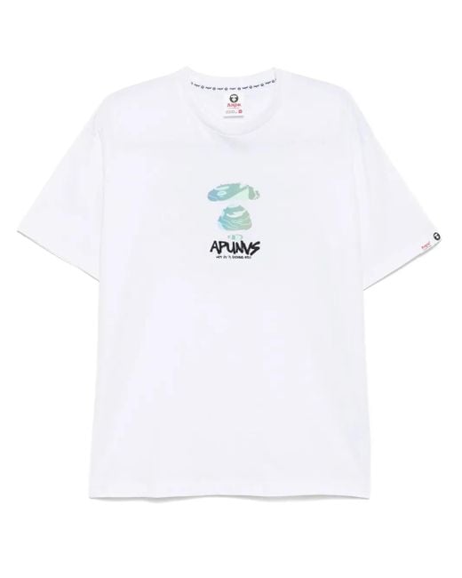 Camiseta con logo estampado Aape By A Bathing Ape de hombre de color White