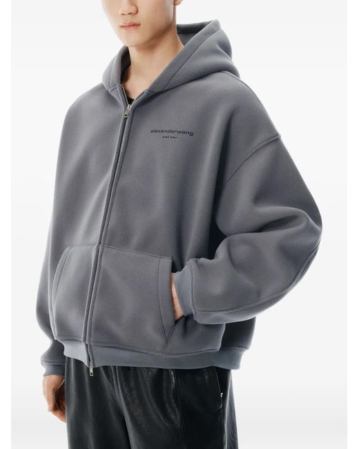 Alexander Wang Gray Logo-Detail Zip-Up Hoodie