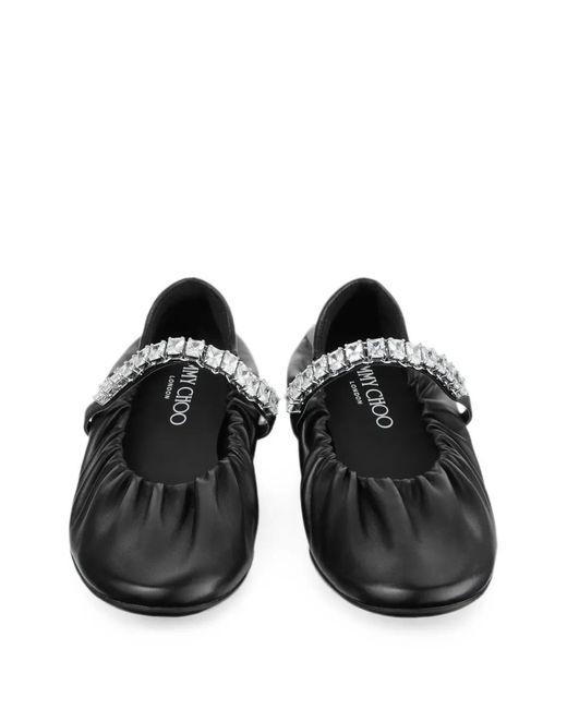 Jimmy Choo White Jade Soft Nappa-Leather Ballerina Flats With Crystal Strap