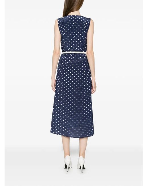 P.A.R.O.S.H. Blue Polka-Dot Belt Midi Dress