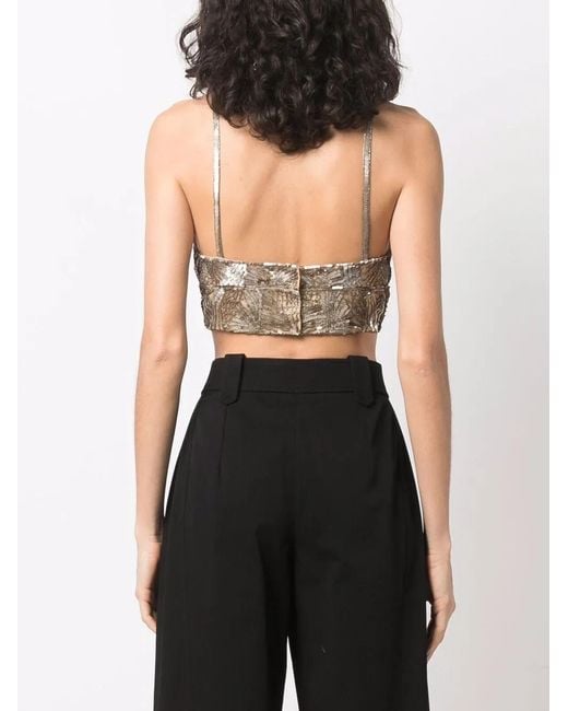 Alberta Ferretti Natural Sequin-Embellished Cropped Top