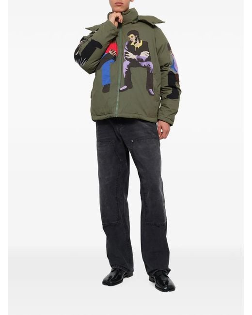 Kidsuper Green Subway Car Patchwork Puffer Jacket for men