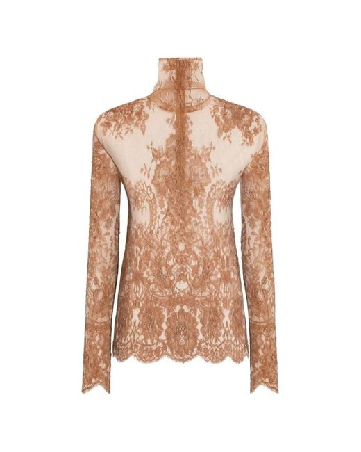 Dolce & Gabbana Pink Lace-Panelled High-Neck Top