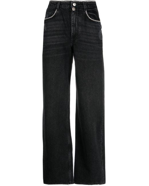 Maje Black Rhinestone-embellished Wide-leg Jeans