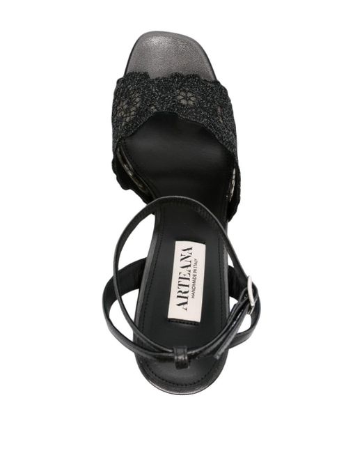 Arteana Black Floral-lace Strap 105mm Sandals