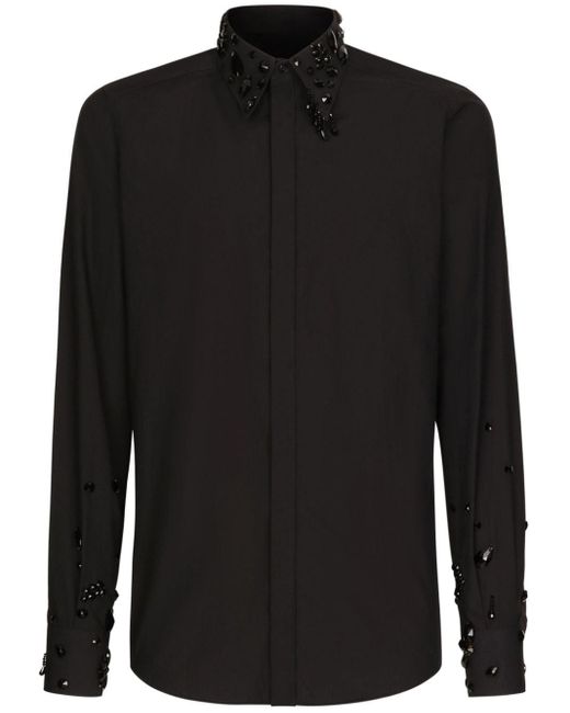 Dolce & Gabbana Black Rhinestone-embellished Cotton Shirt for men
