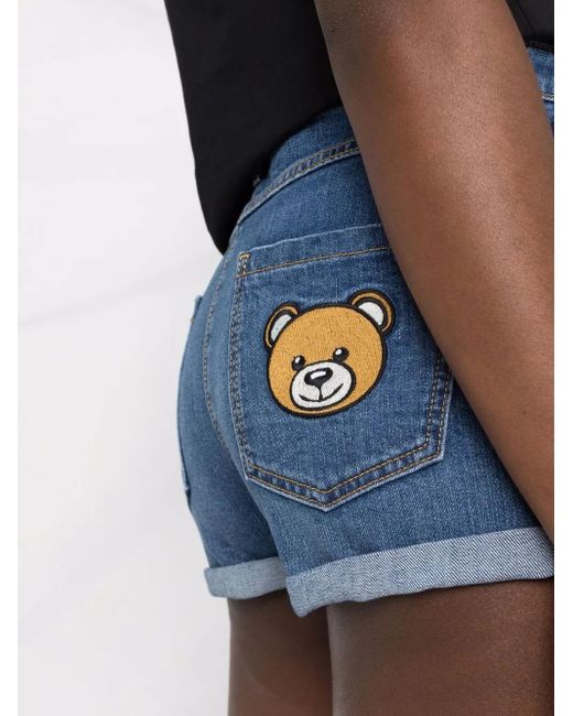 Moschino Blue Teddy Bear Patch Denim Shorts