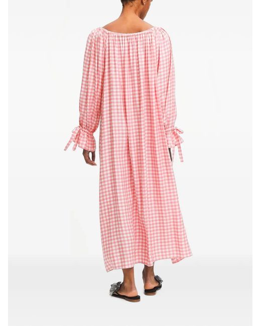 Sleeper Pink Cha-Cha Gingham Maxi Linen Dress
