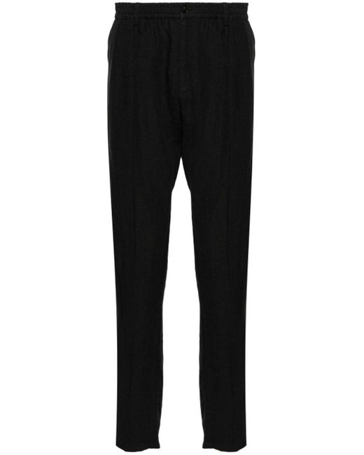 Emporio Armani Black Mid-rise Tapered Linen Trousers for men