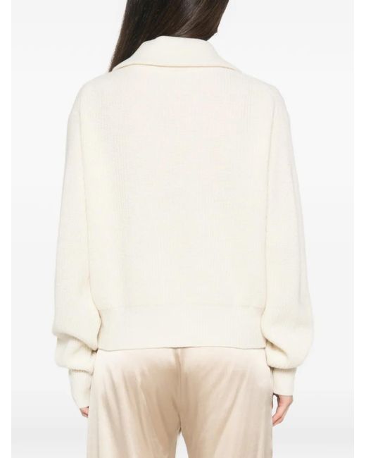 Jucca White Ribbed-Knit Zip-Up Cardigan