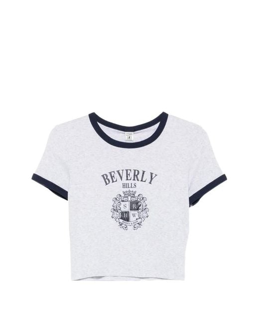 Sporty & Rich White Logo-Print Ringer T-Shirt