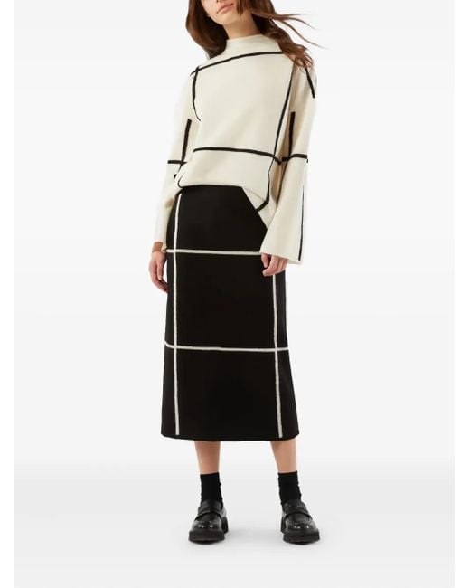 Max Mara Black Grid-Pattern Midi Skirt