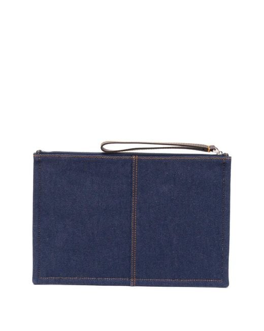 Fendi Blue Medium Logo-Patch Pouch for men