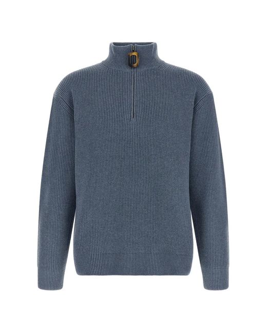 J.W. Anderson Blue Ribbed-Knit Half-Zip Sweater for men