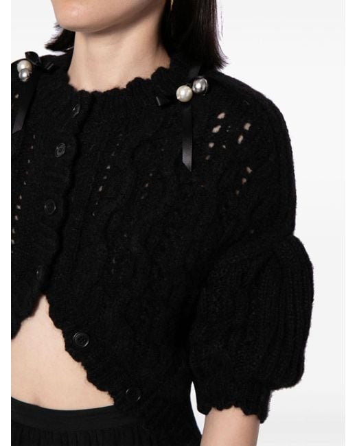 Simone Rocha Black Bell-charm Pointelled-knit Cardigan