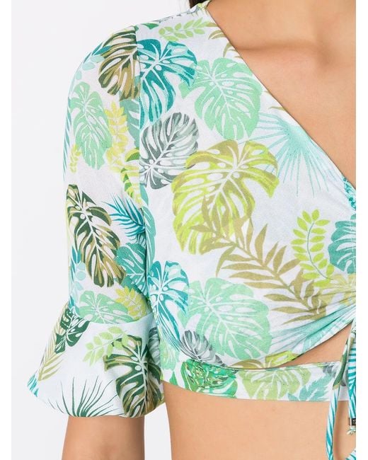 Amir Slama Green Palm Leaf Print Cropped Top