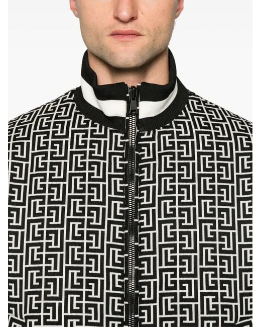 Balmain Black Monogram Jacquard Reversible Bomber for men