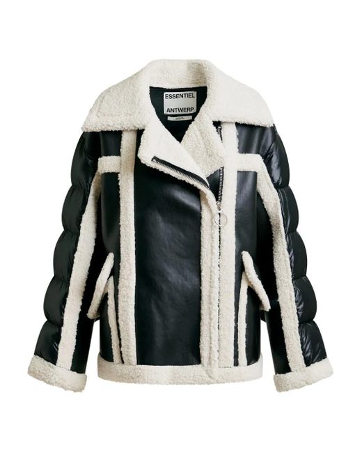 Essentiel Antwerp Black Ifle Faux Fur Mix Puffer Jacket