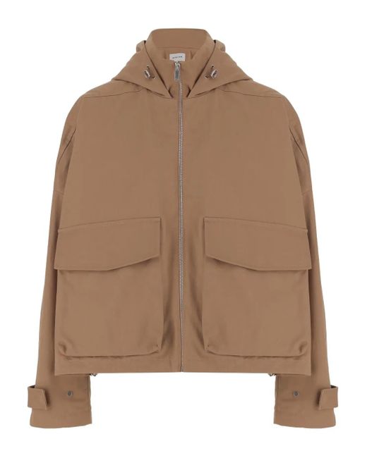 ARMARIUM Brown High-Collar Patch-Pocket Hooded Jacket