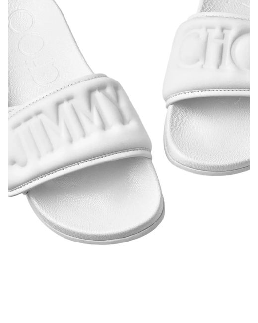Jimmy Choo White Fitz Logo-Strap Slides