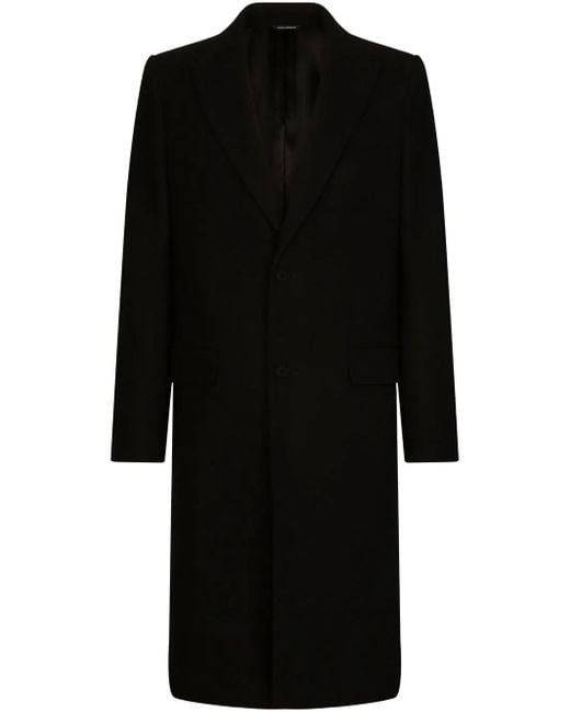 Dolce & Gabbana Black Single-Breasted Wool Coat for men