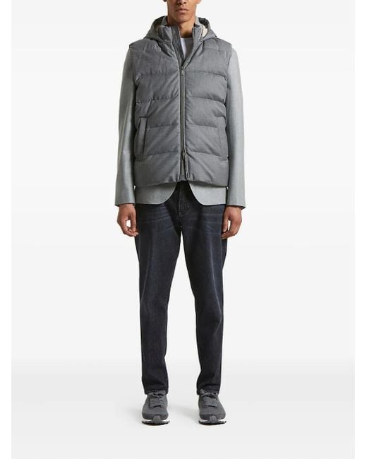 Peserico Gray Hooded Quilted Gilet for men