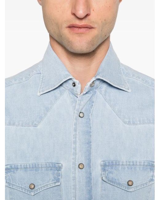Eleventy Blue Double-Pocket Denim Shirt for men