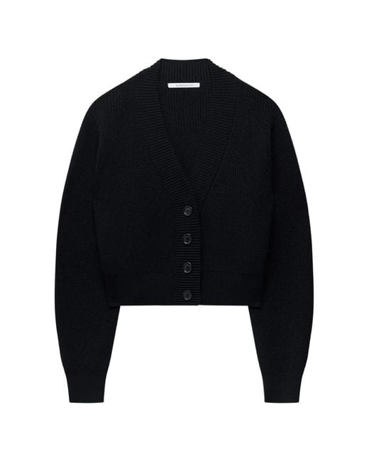 Another Tomorrow Black Ribbed Cropped Cardigan