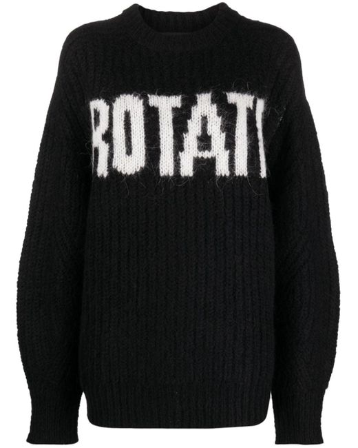 ROTATE BIRGER CHRISTENSEN Black Rotate Crew Neck Sweater With Inlaid Logo